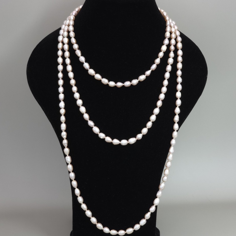 Opera Length Freshwater Baroque Pearl Necklace 64" Hand Knotted Peaches & Cream